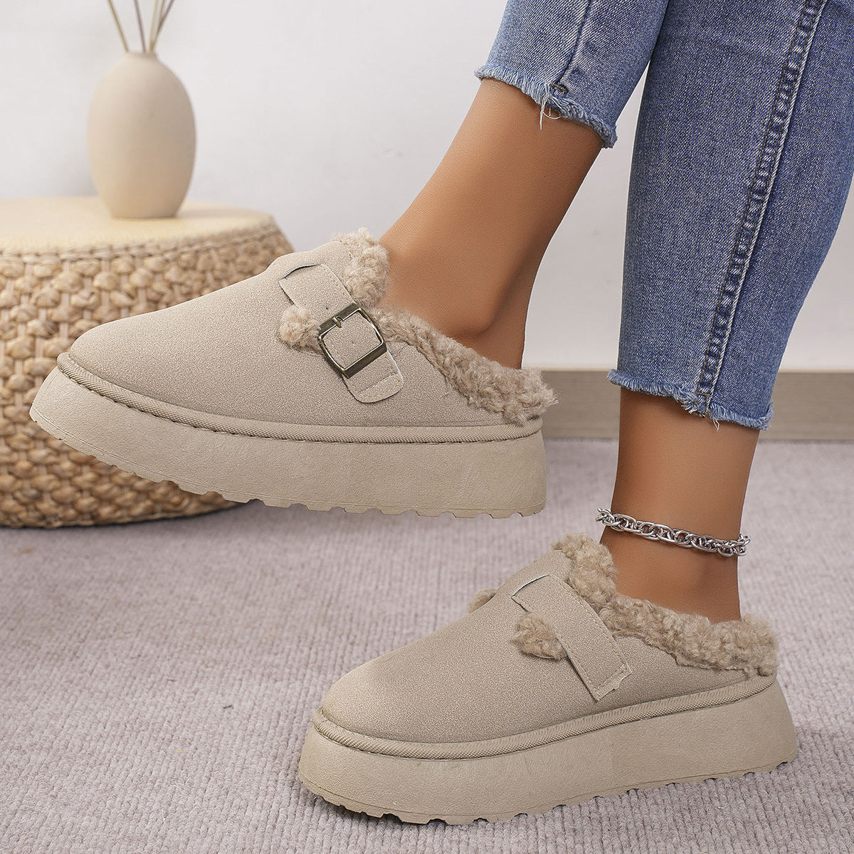 Women's Platform Plush Winter Slides