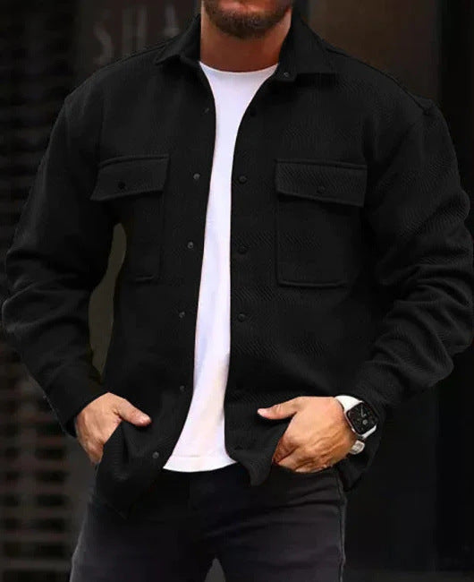 Men's Polo Collar Coat with Pockets