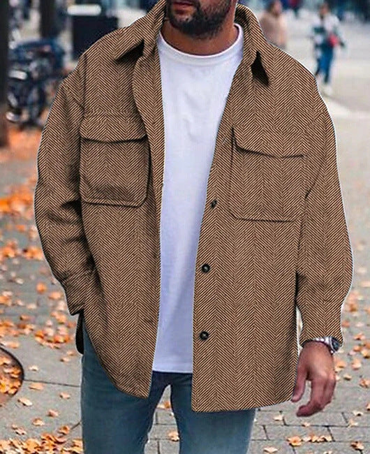 Men's Polo Collar Coat with Pockets
