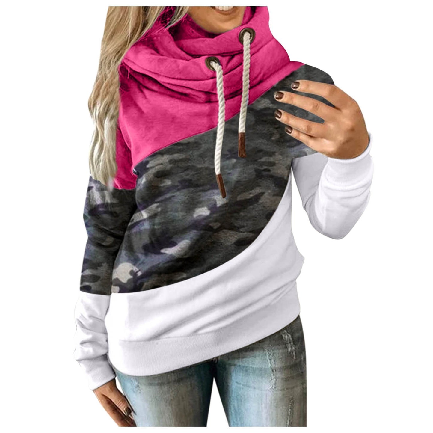 Women's Scarf Neck Camo Hoodie