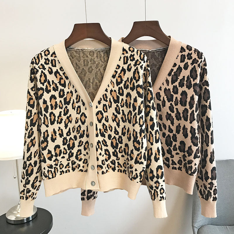 Ladies Leopard V-neck Cardigan