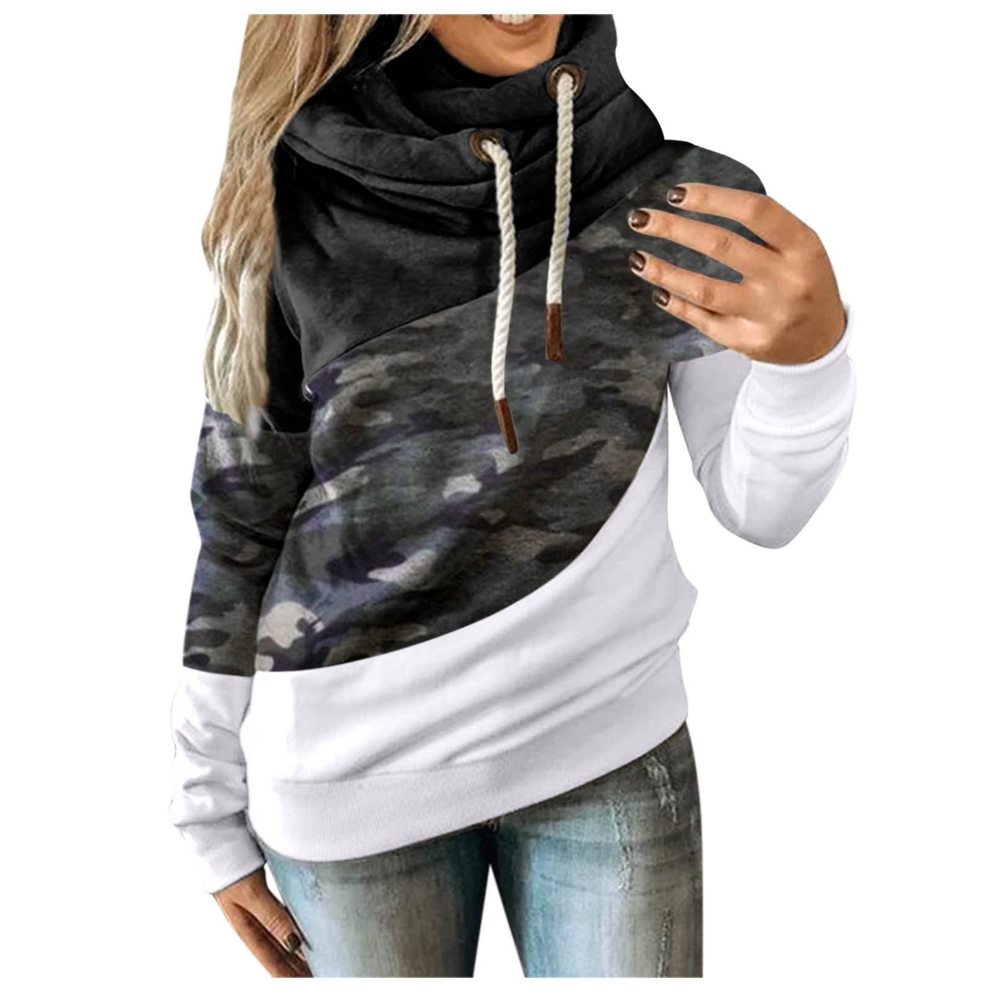 Women's Scarf Neck Camo Hoodie