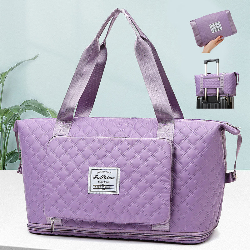 Foldable Travel Bag With Rhombus Sewing Design Large Capacity Handbag Versatile Shoulder Bags Organizer