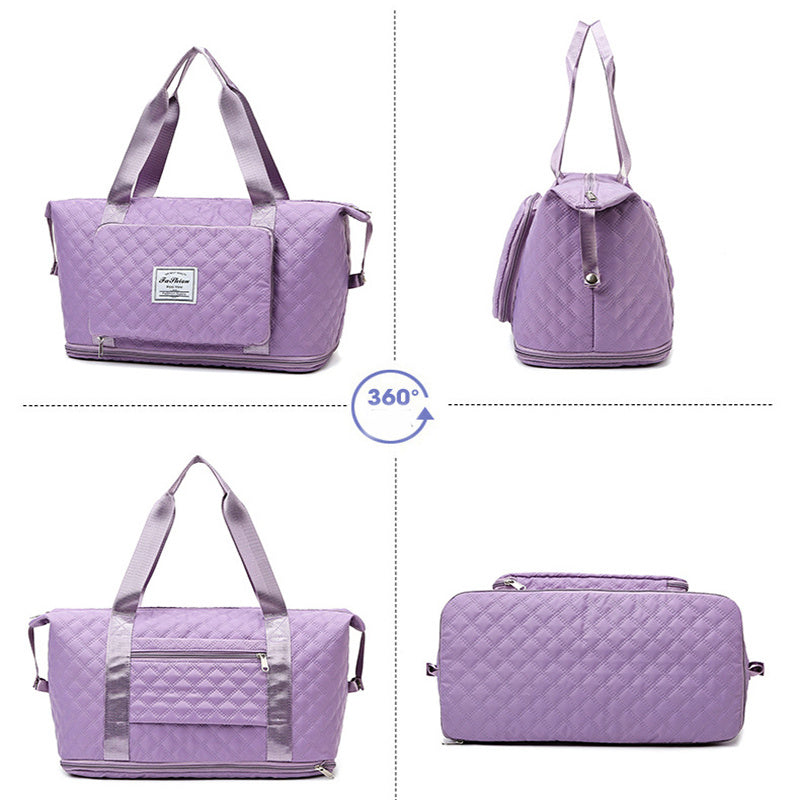 Foldable Travel Bag With Rhombus Sewing Design Large Capacity Handbag Versatile Shoulder Bags Organizer