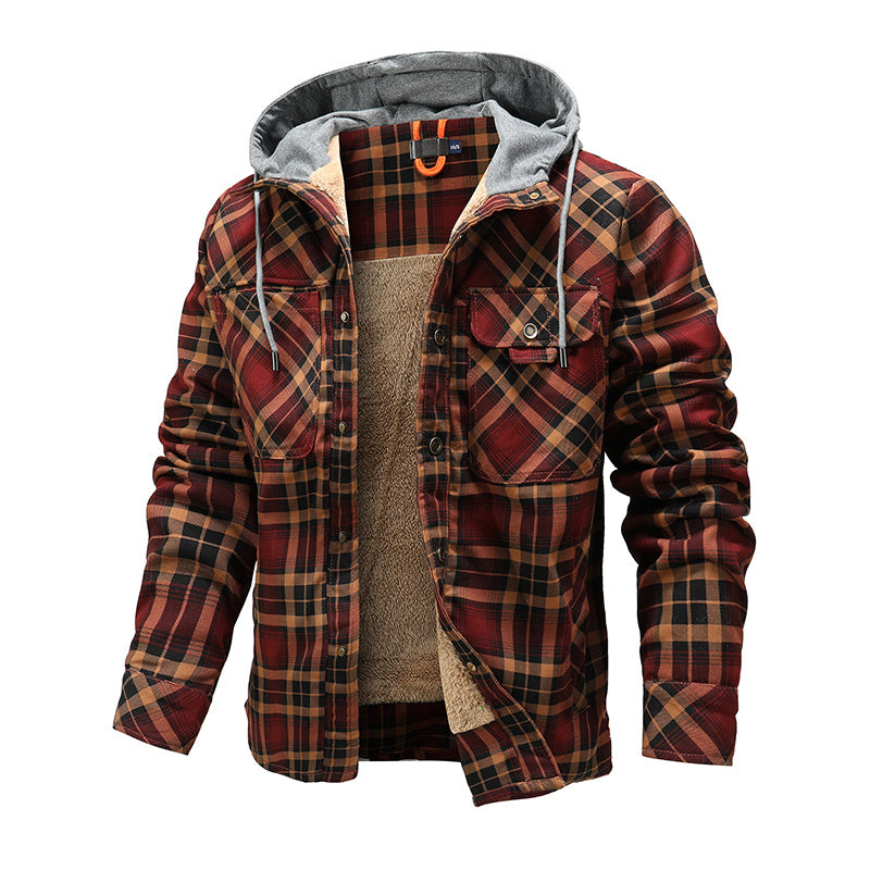 Men's Fleece Lumberjack Plaid Hooded Jacket
