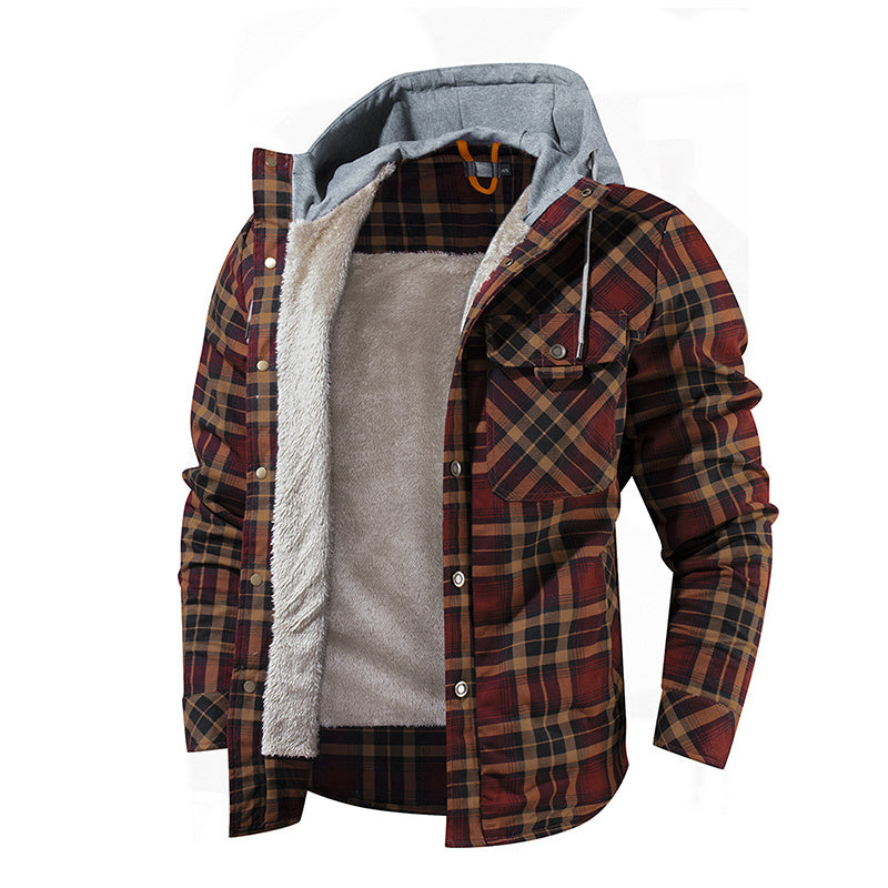 Men's Fleece Lumberjack Plaid Hooded Jacket