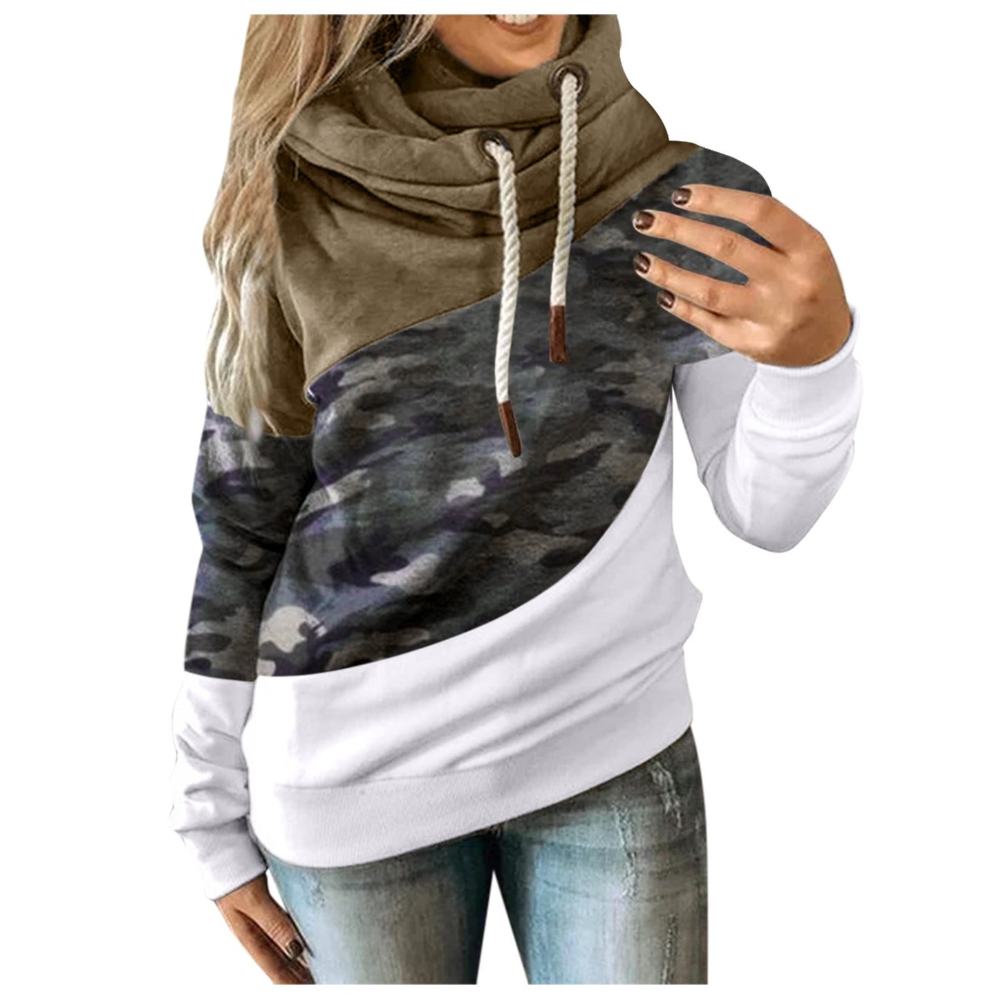 Women's Scarf Neck Camo Hoodie