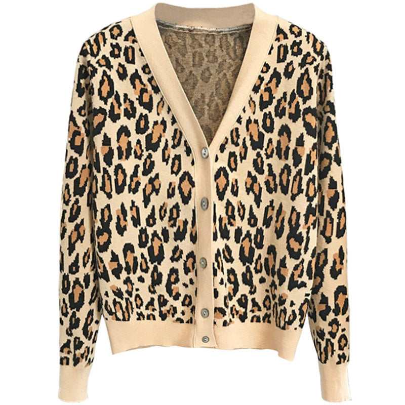 Ladies Leopard V-neck Cardigan