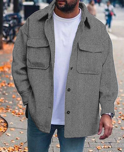 Men's Polo Collar Coat with Pockets