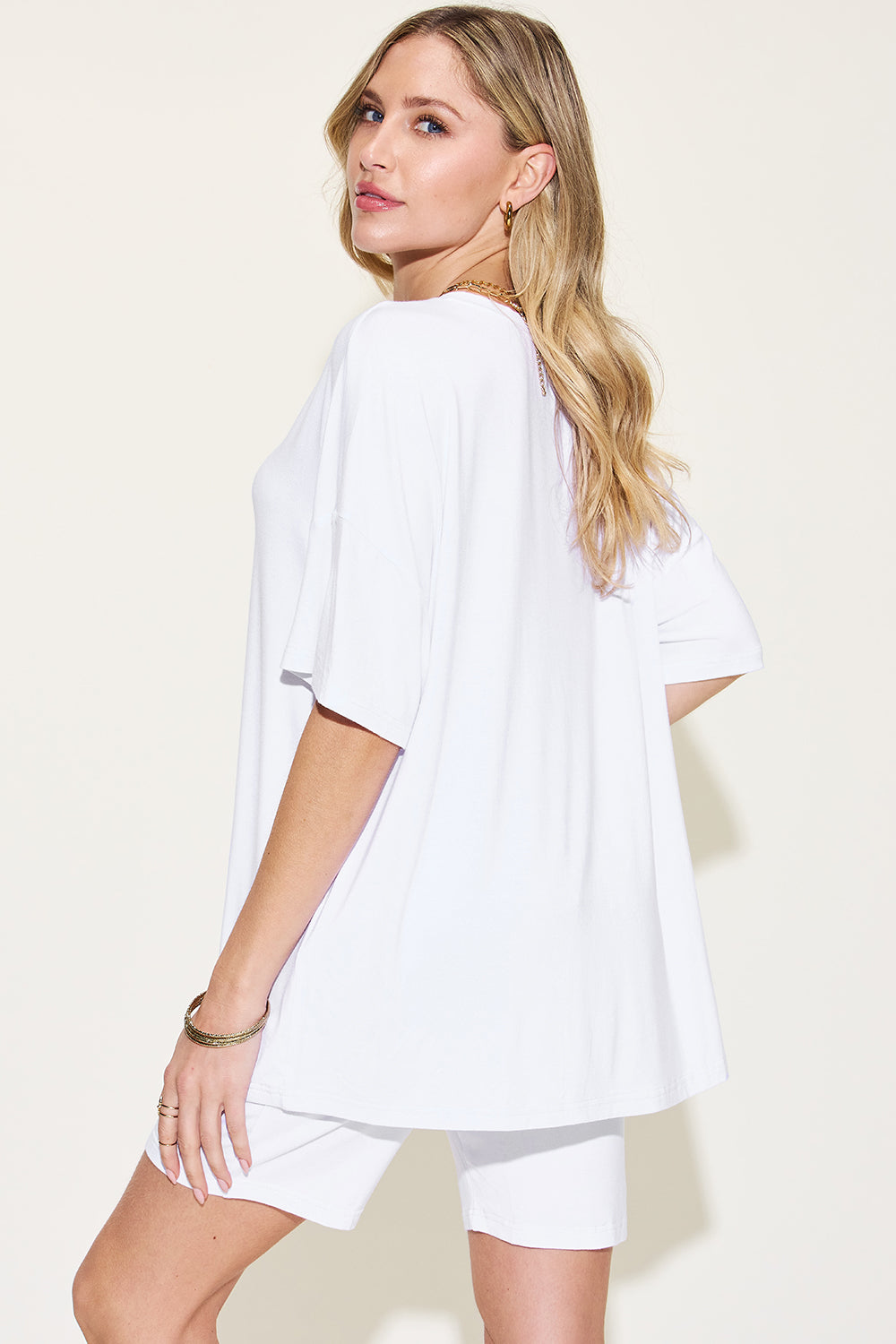Women's V-Neck Drop Shoulder T-Shirt and Shorts Set