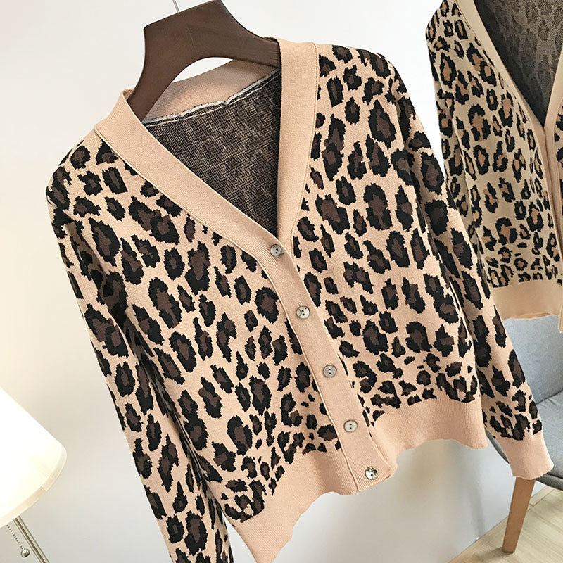 Ladies Leopard V-neck Cardigan
