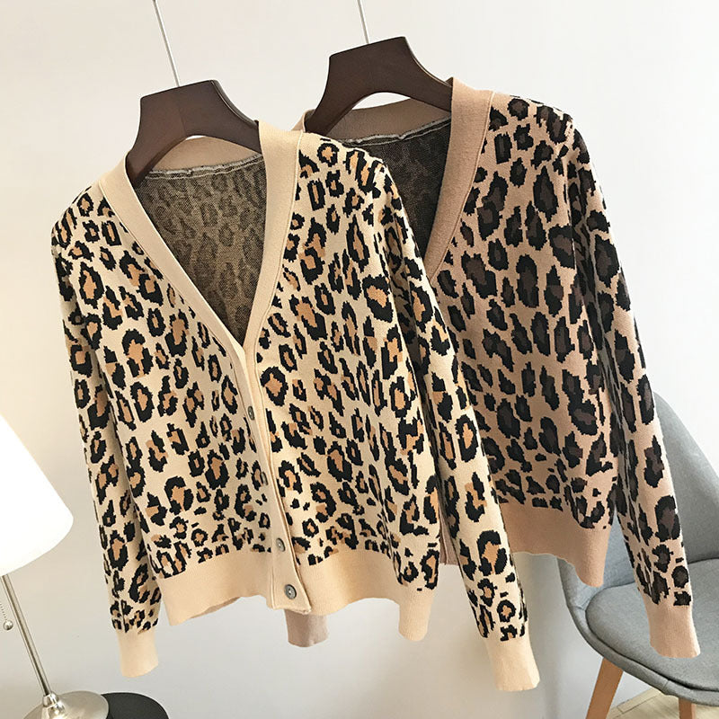 Ladies Leopard V-neck Cardigan