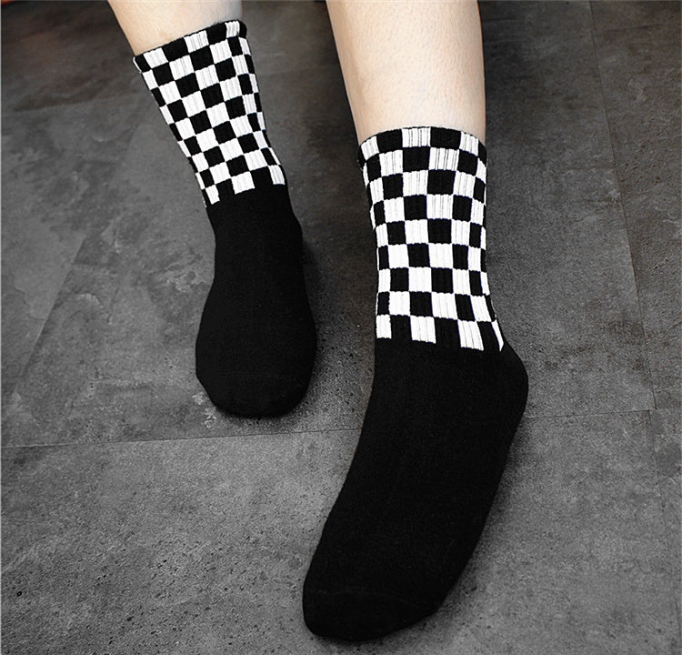 Men's Black and White Checkered Socks