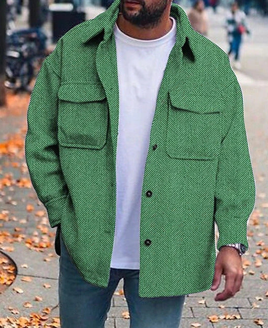 Men's Polo Collar Coat with Pockets
