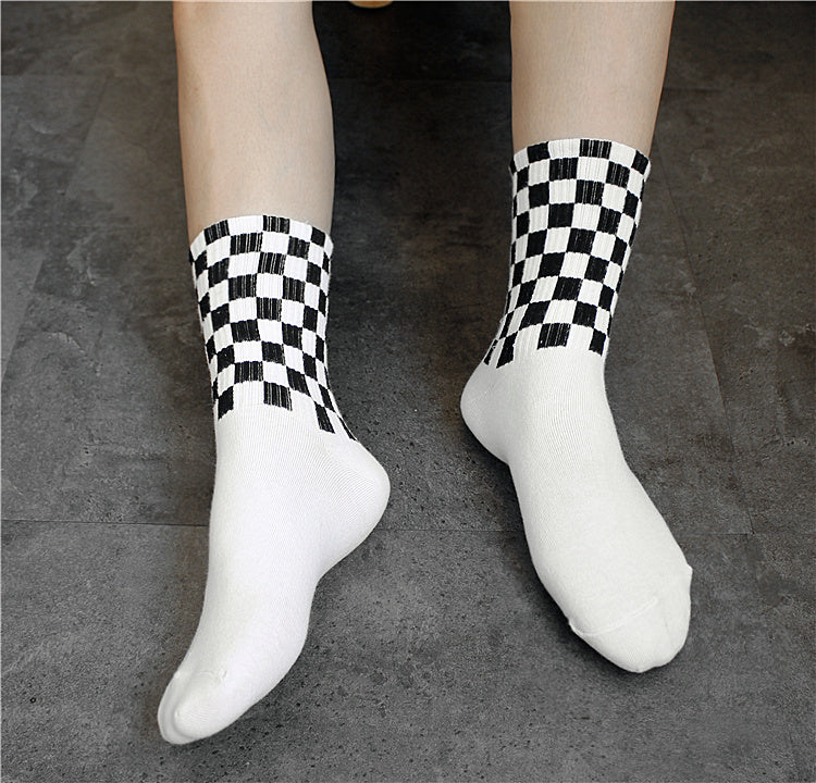 Men's Black and White Checkered Socks