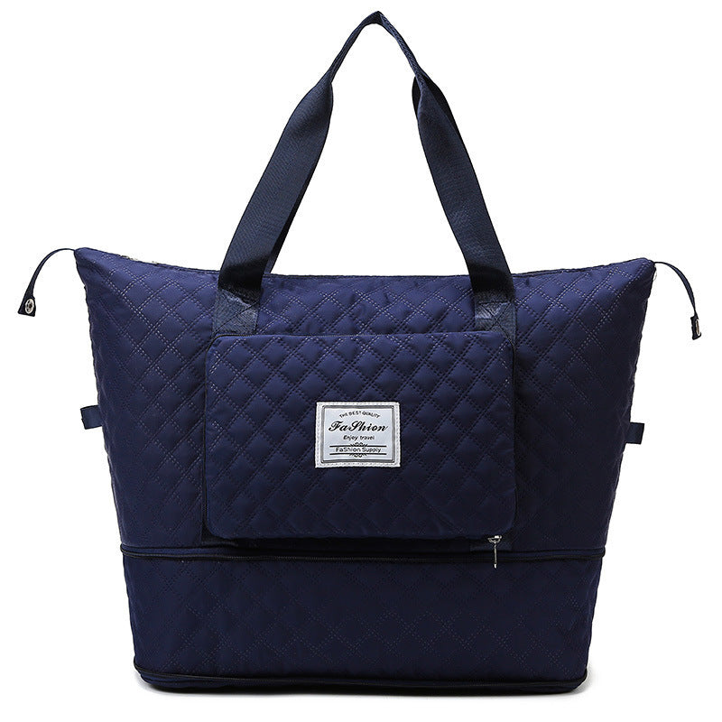 Foldable Travel Bag With Rhombus Sewing Design Large Capacity Handbag Versatile Shoulder Bags Organizer