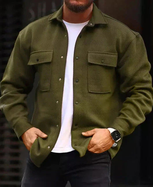 Men's Polo Collar Coat with Pockets