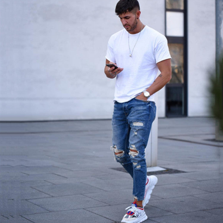 Men's Distressed Denim Ankle Jeans
