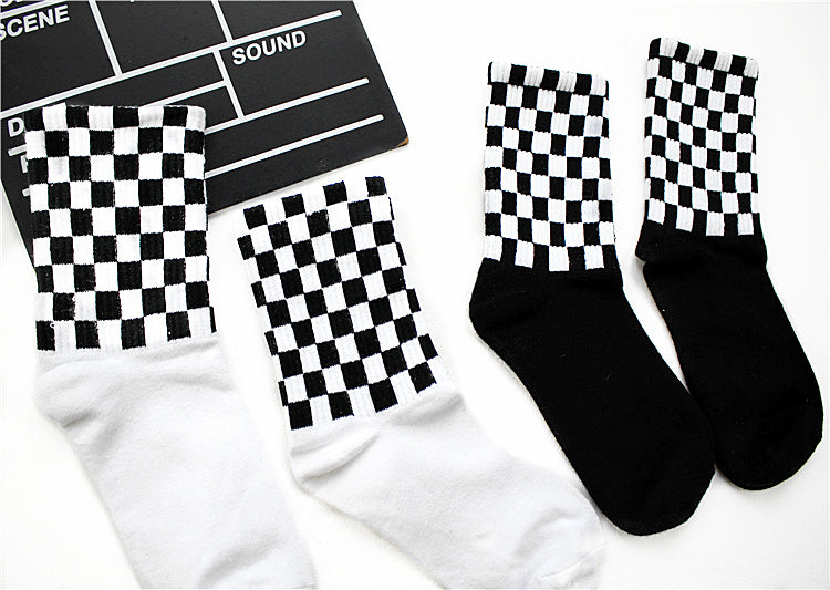 Men's Black and White Checkered Socks