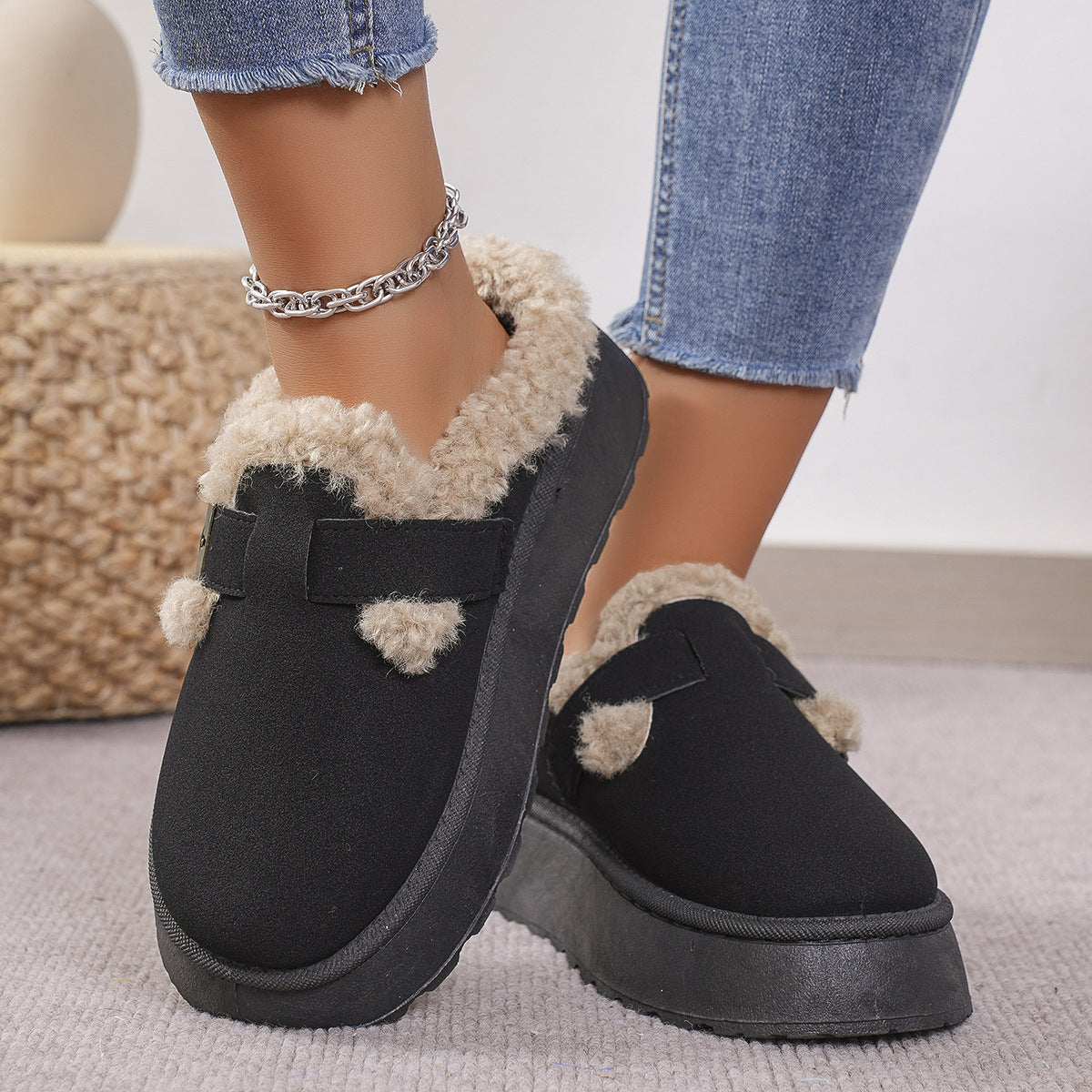 Women's Platform Plush Winter Slides