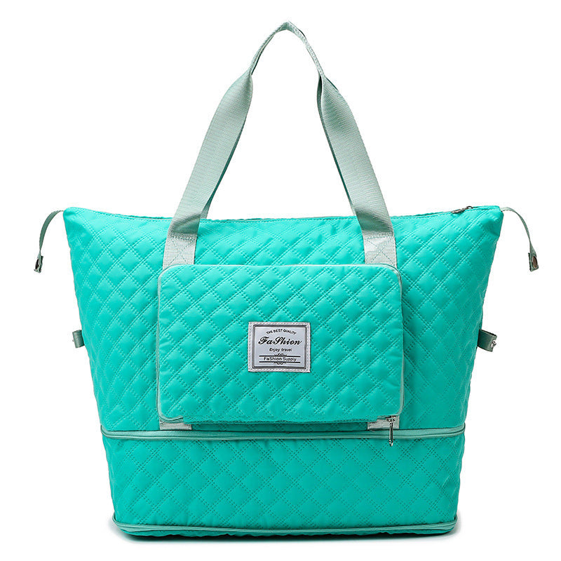 Foldable Travel Bag With Rhombus Sewing Design Large Capacity Handbag Versatile Shoulder Bags Organizer