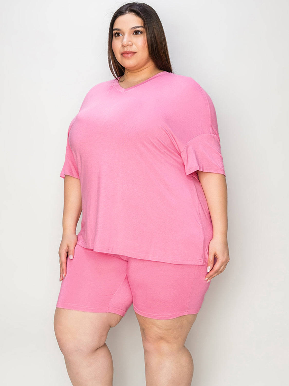 Women's V-Neck Drop Shoulder T-Shirt and Shorts Set