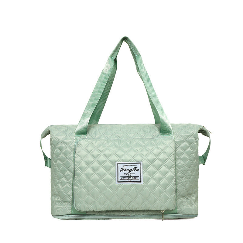 Foldable Travel Bag With Rhombus Sewing Design Large Capacity Handbag Versatile Shoulder Bags Organizer