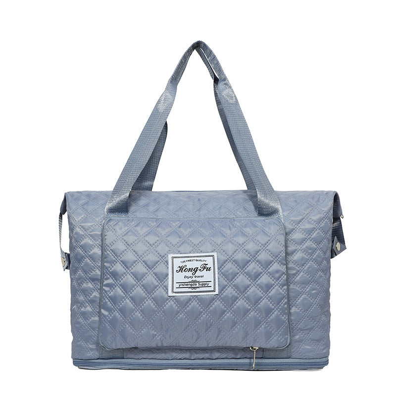 Foldable Travel Bag With Rhombus Sewing Design Large Capacity Handbag Versatile Shoulder Bags Organizer