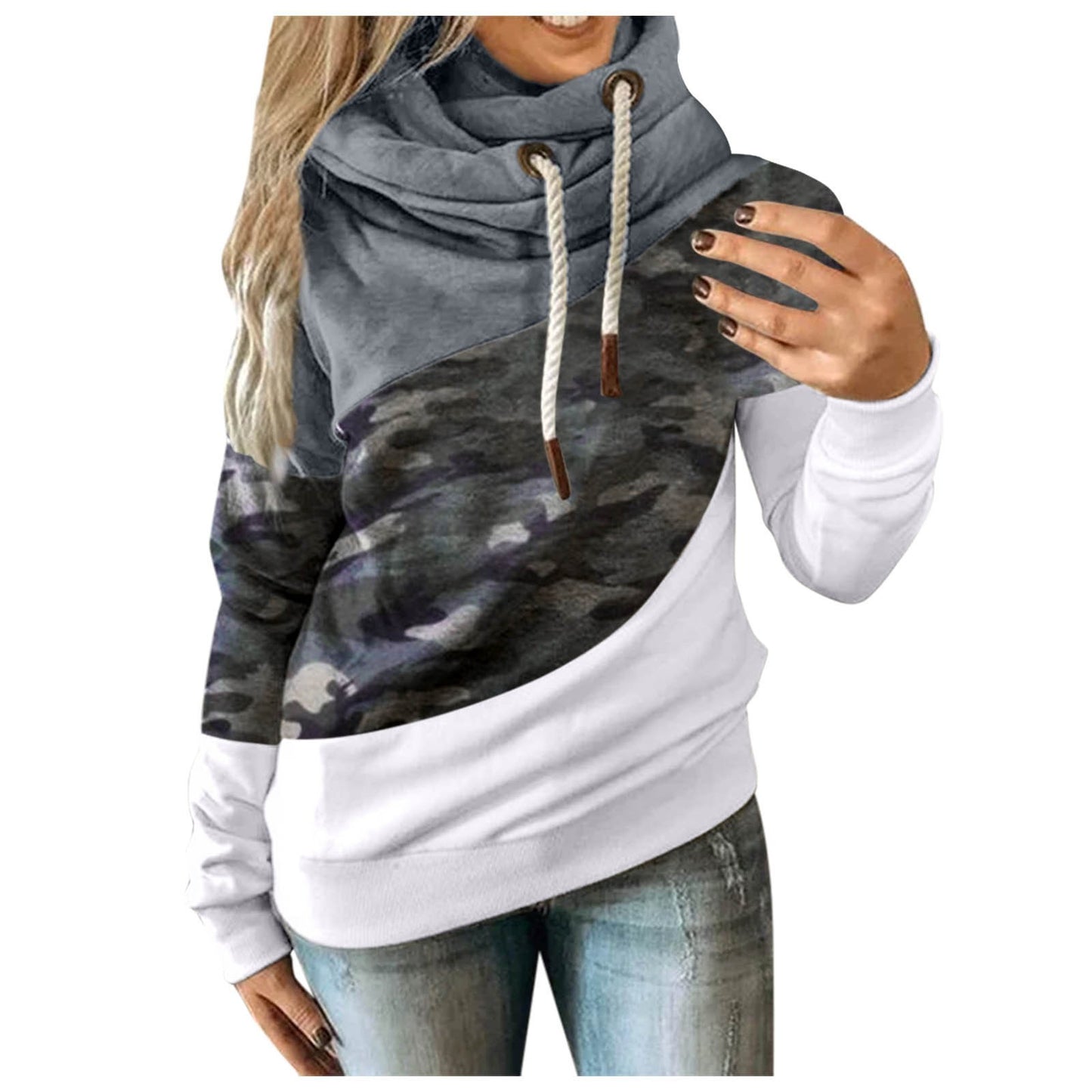 Women's Scarf Neck Camo Hoodie