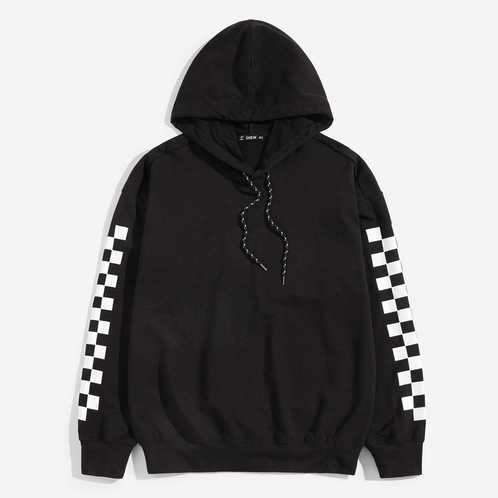 Men's Black with Checkered Print Hoodie