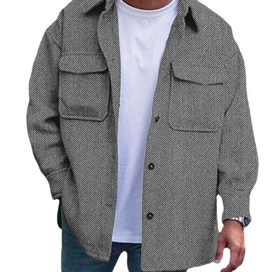 Men's Polo Collar Coat with Pockets