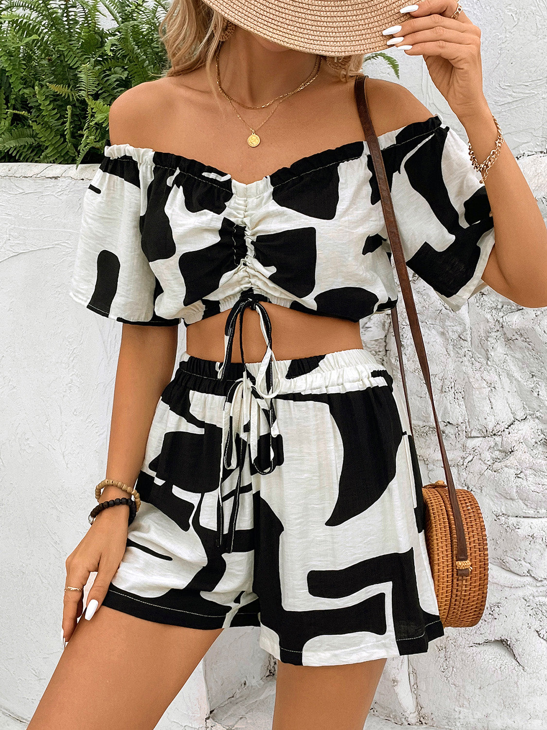 Women's Off-Shoulder Top and Shorts Set