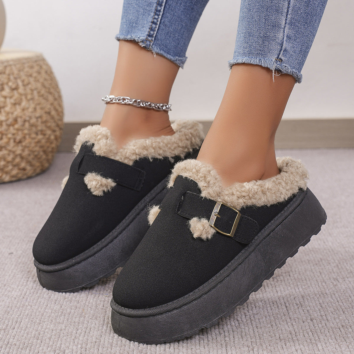 Women's Platform Plush Winter Slides