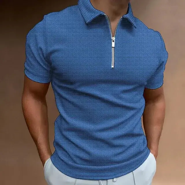 Men's Zipper Waffle Polo Short Sleeve Shirt