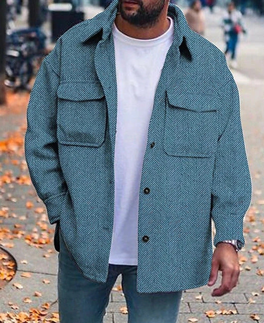 Men's Polo Collar Coat with Pockets