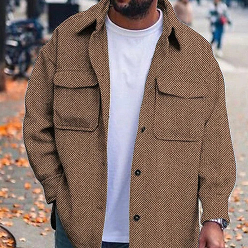 Men's Polo Collar Coat with Pockets