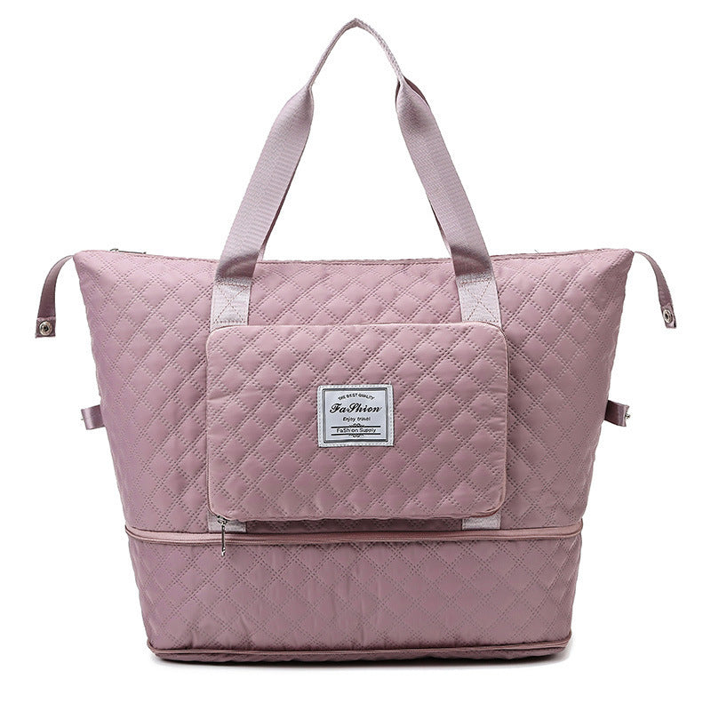 Foldable Travel Bag With Rhombus Sewing Design Large Capacity Handbag Versatile Shoulder Bags Organizer