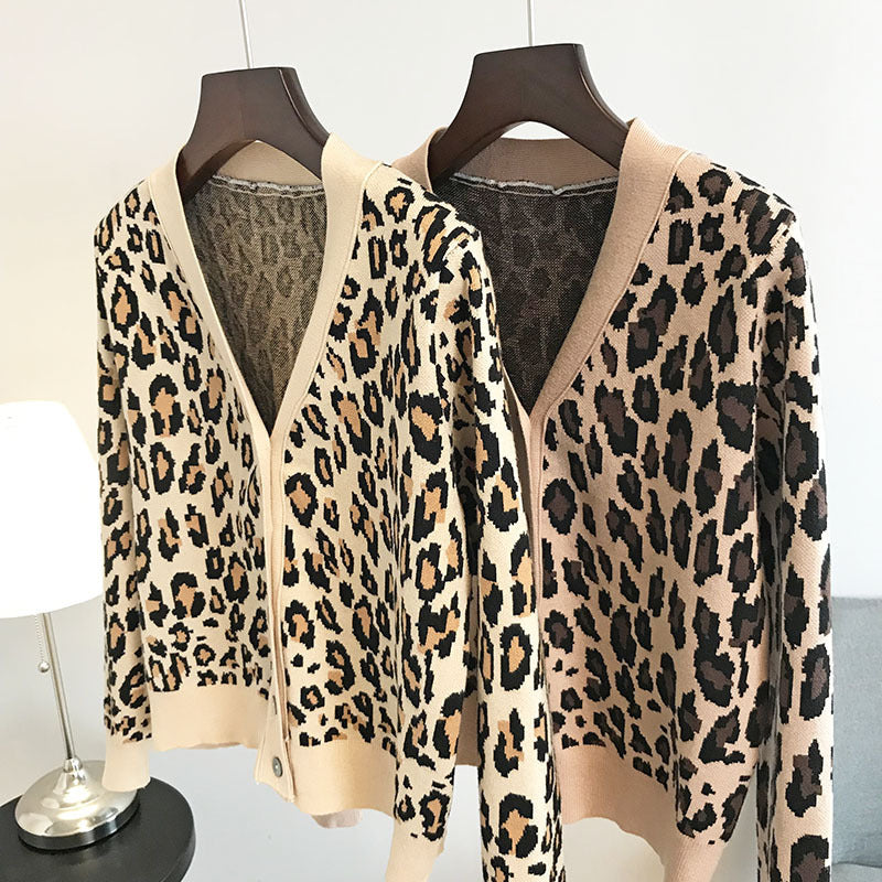 Ladies Leopard V-neck Cardigan