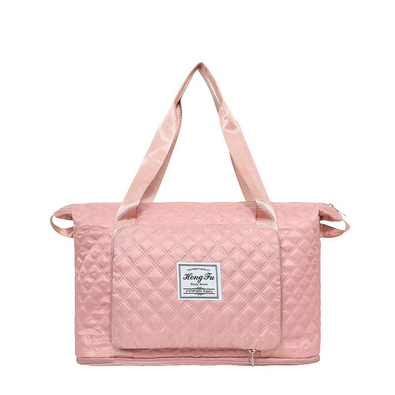 Foldable Travel Bag With Rhombus Sewing Design Large Capacity Handbag Versatile Shoulder Bags Organizer