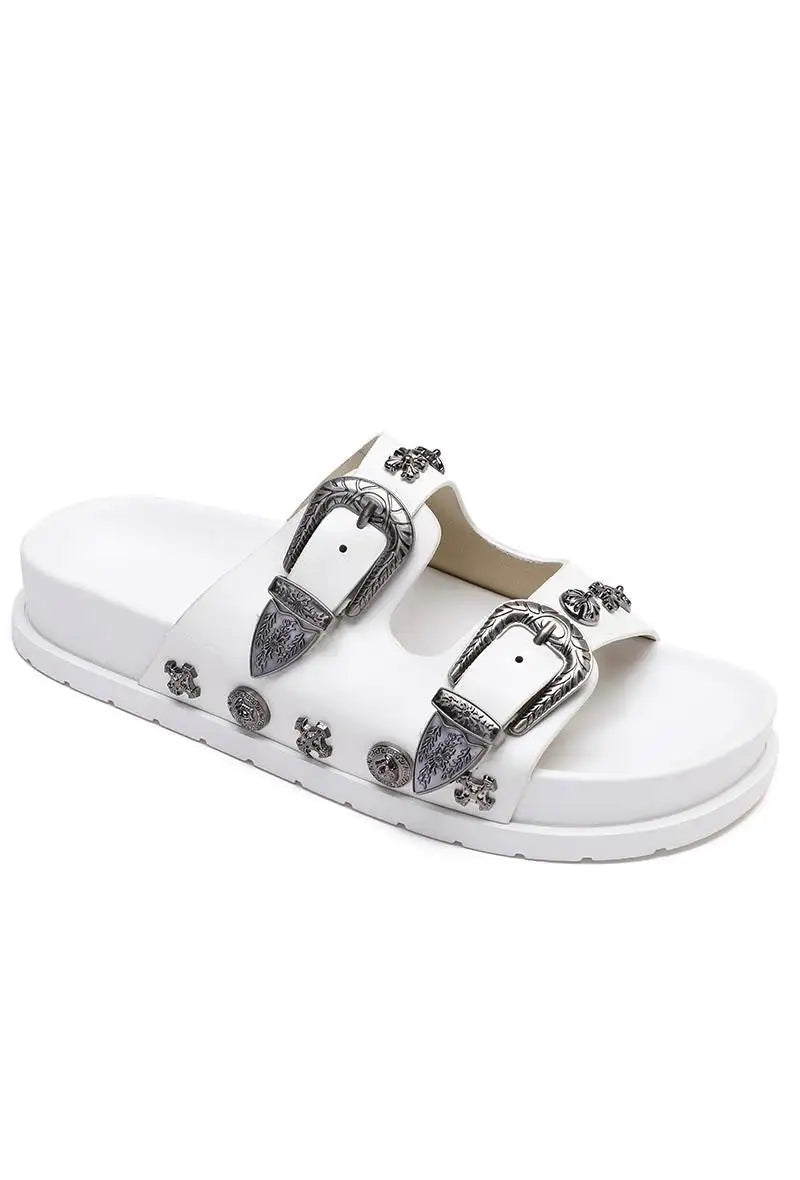 Women's White Double Buckle Sandals
