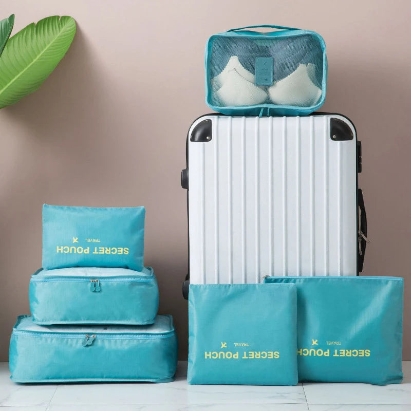 6pcs Travel Storage Bag Set Portable Foldable Luggage Organizer For Shoes Packing Clothes Tidy Organizer Wardrobe Suitcase Pouch