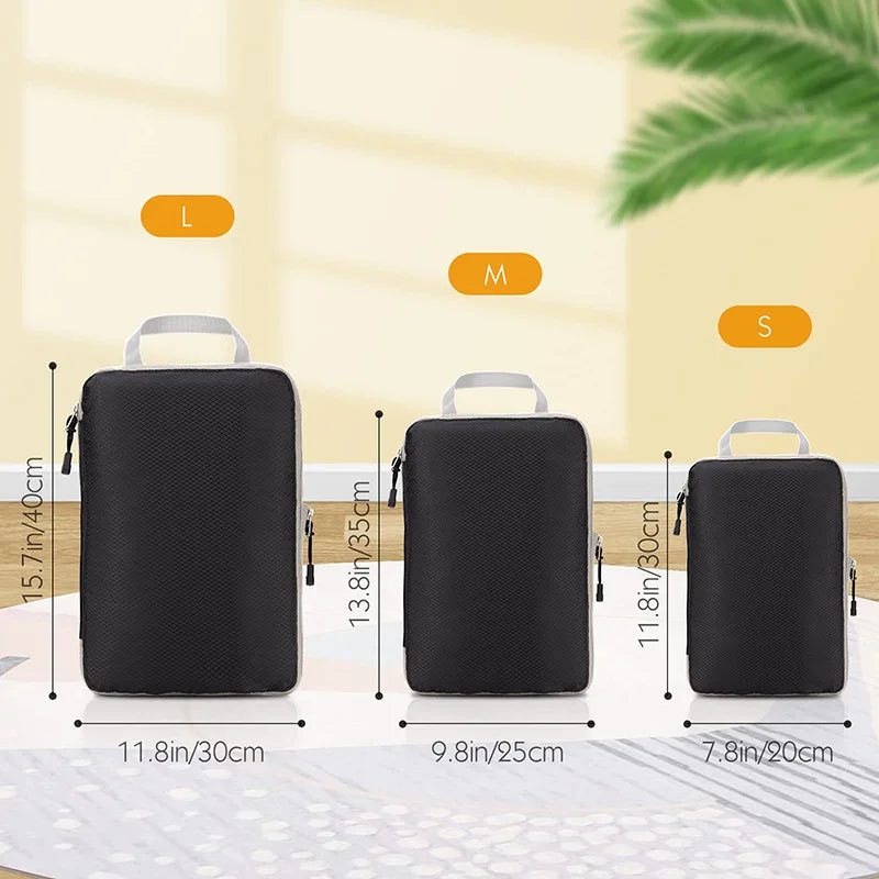 3PCS Travel Compressible Packing Cubes Foldable Waterproof Storage Bag Suitcase Nylon Portable With Handbag Luggage Organizer