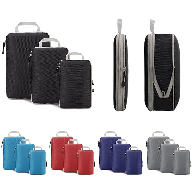 3PCS Travel Compressible Packing Cubes Foldable Waterproof Storage Bag Suitcase Nylon Portable With Handbag Luggage Organizer