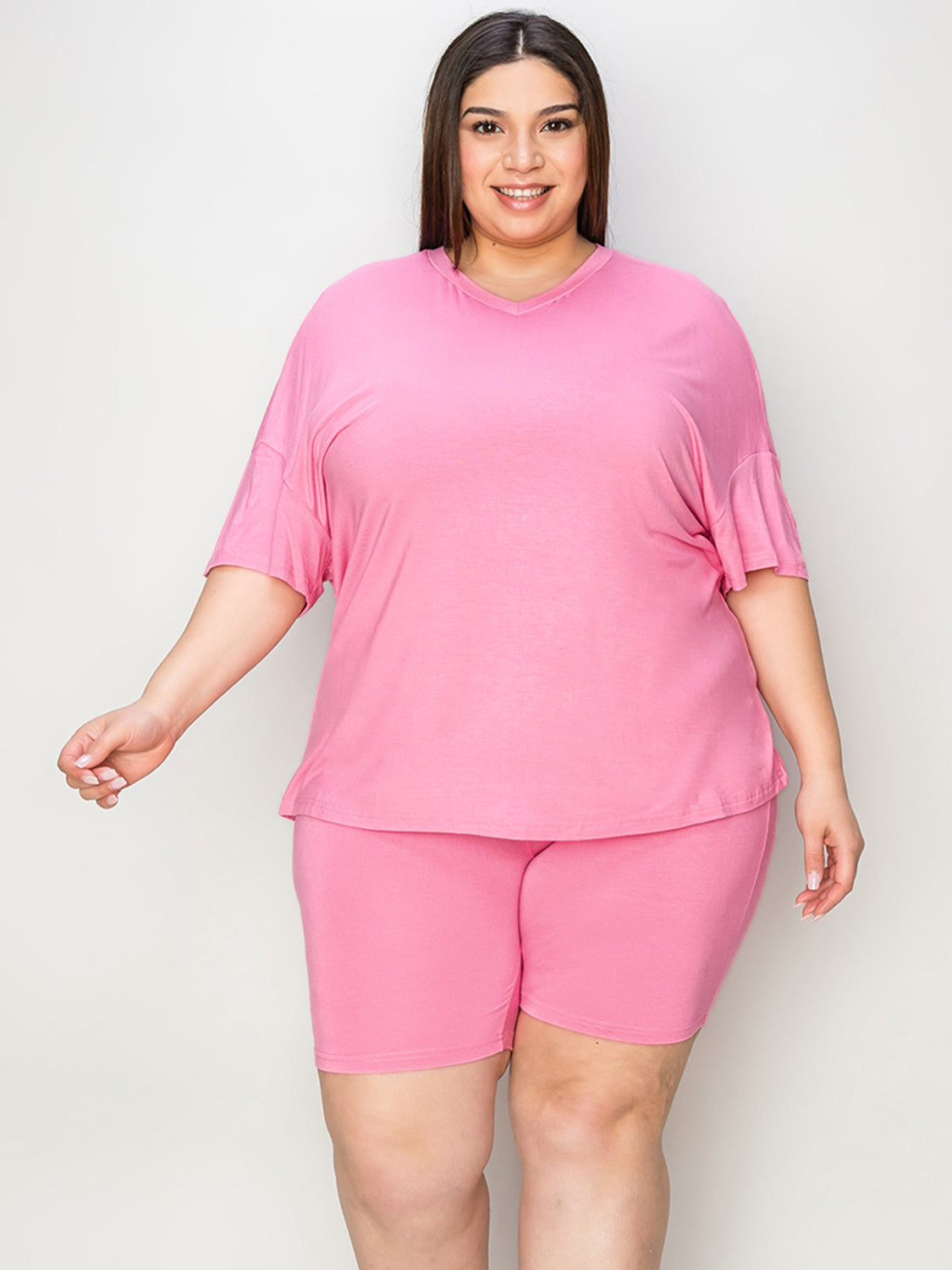 Women's V-Neck Drop Shoulder T-Shirt and Shorts Set