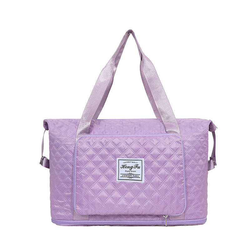 Foldable Travel Bag With Rhombus Sewing Design Large Capacity Handbag Versatile Shoulder Bags Organizer