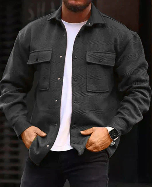 Men's Polo Collar Coat with Pockets