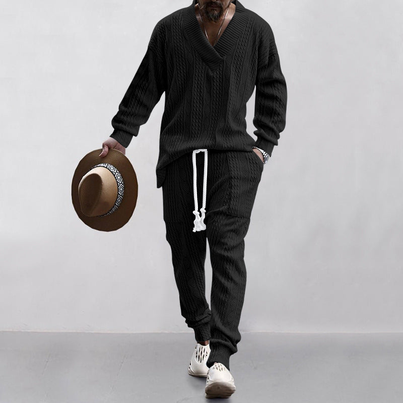 Men's Casual V-neck and Jogger Matching Sweater Set
