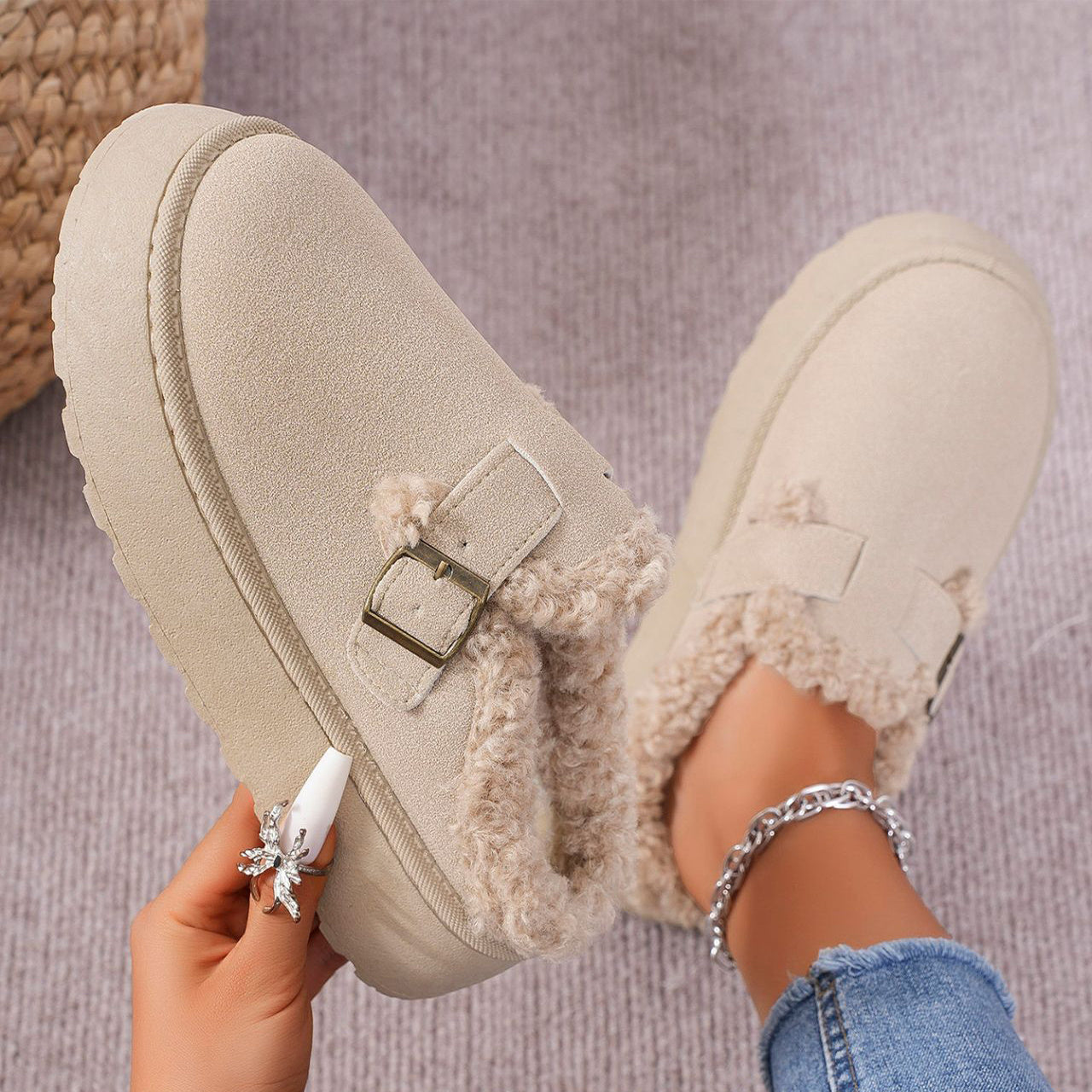 Women's Platform Plush Winter Slides