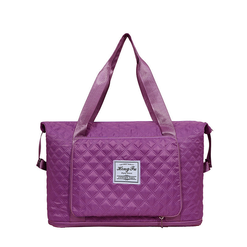 Foldable Travel Bag With Rhombus Sewing Design Large Capacity Handbag Versatile Shoulder Bags Organizer