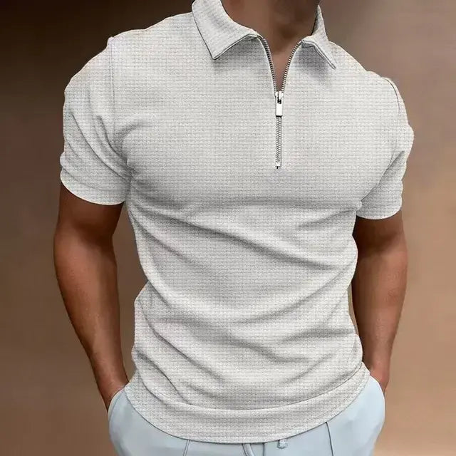 Men's Zipper Waffle Polo Short Sleeve Shirt